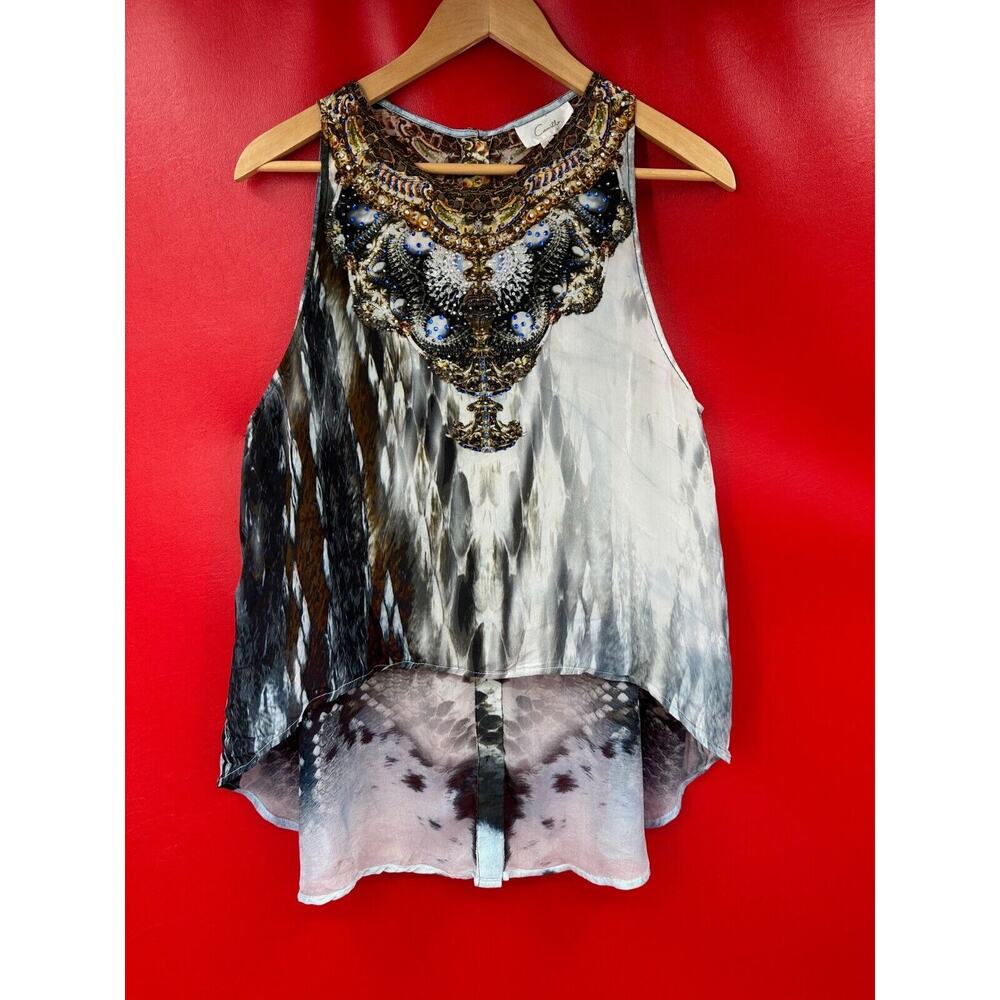 Camilla Swarovski Crystals 100% Silk Sleeveless Gorgeous Top Size 1 Small Excell - Picture 9 of 14